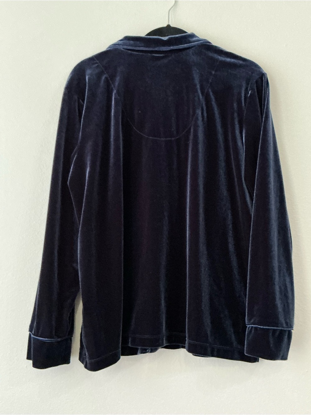 Lauren Ralph Lauren Navy Blue Velvet Pajama Top Notch Collar Shirt L - Picture 2 of 14